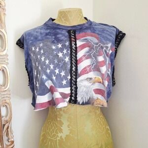 First of a Kind American Flag Crop Top Chain Detail USA Bikercore Grunge Rock